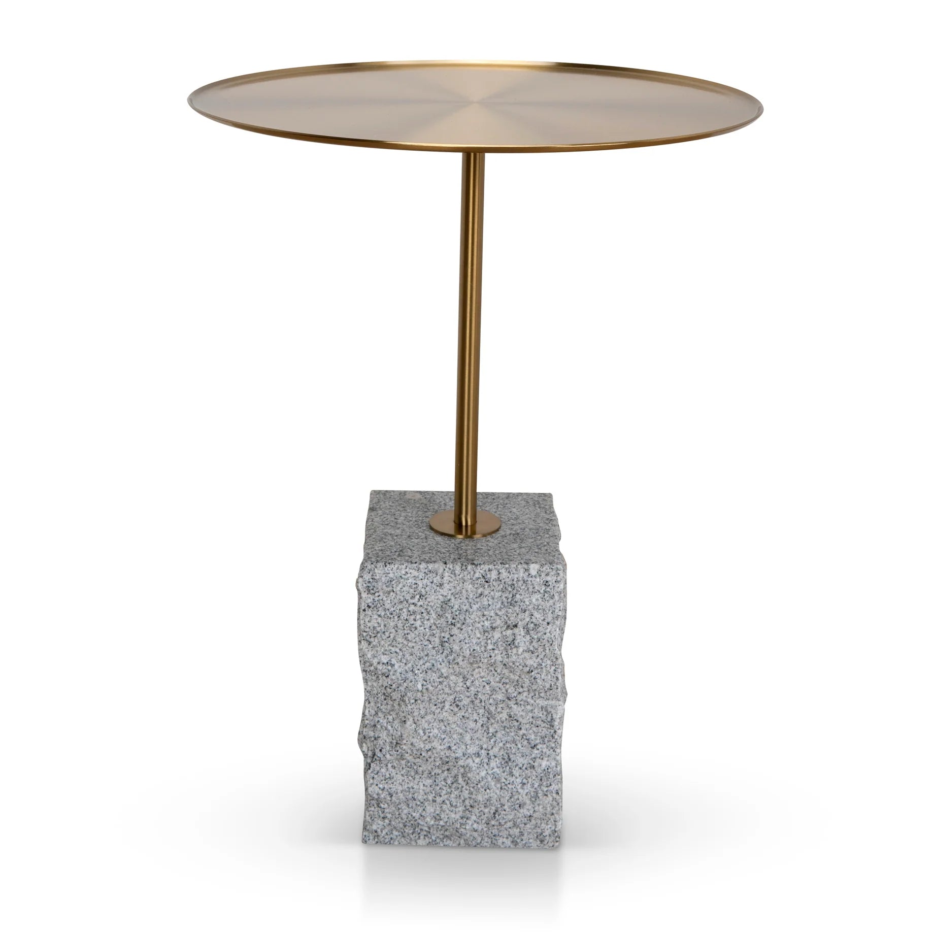 Pravina Brushed Gold Side Table - Faceted Granite Marble