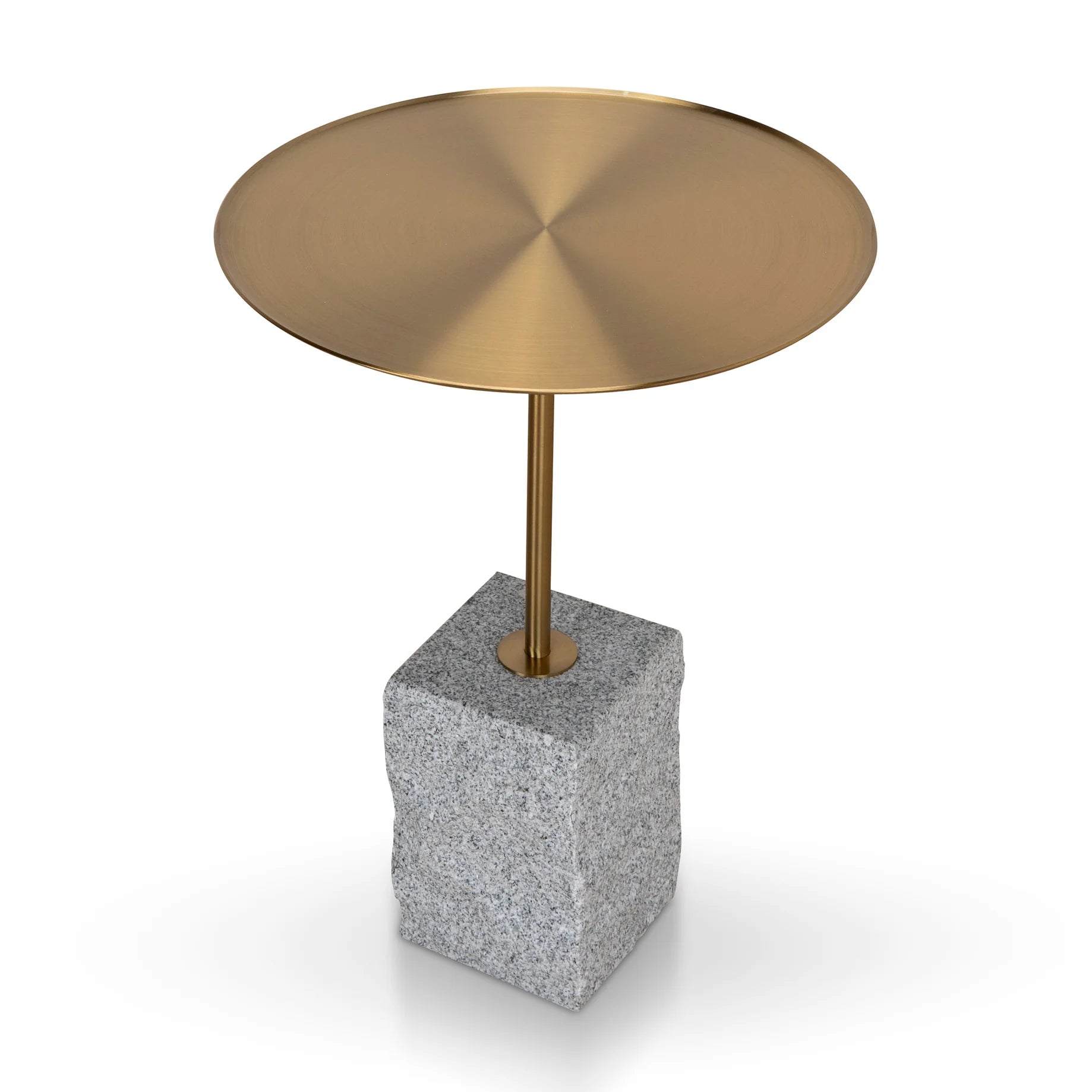 Pravina Brushed Gold Side Table - Faceted Granite Marble