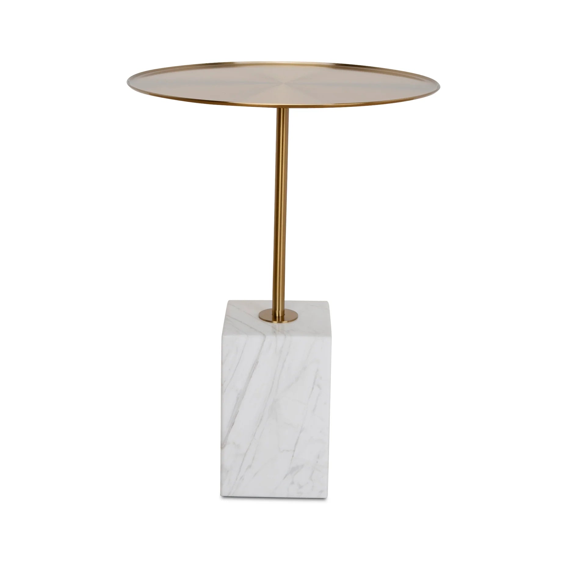 Pravina Brushed Gold Side Table - Carrara Marble