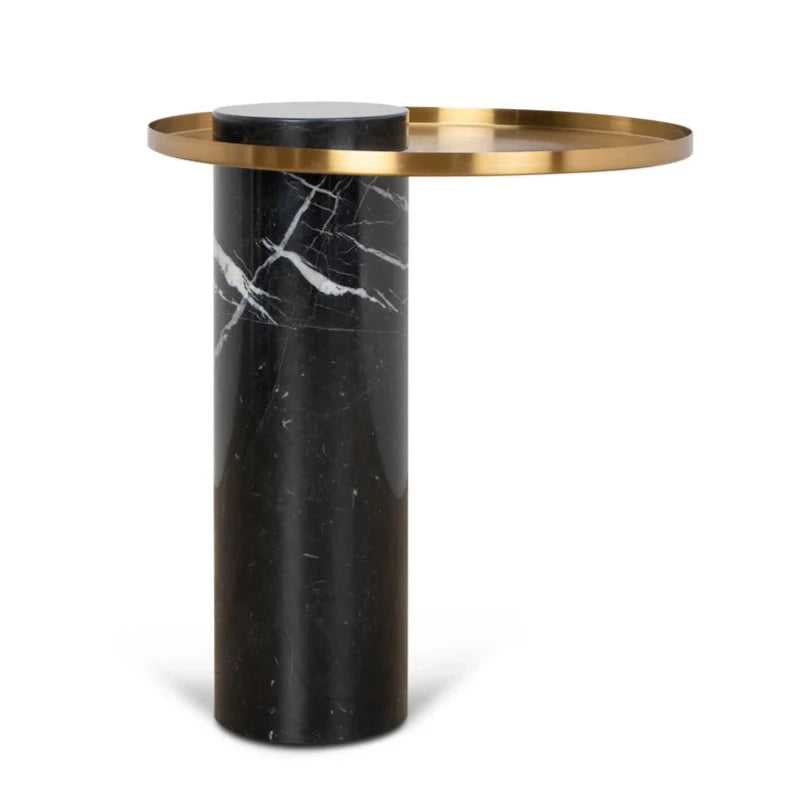 Marcela Round Side Table -  Brushed Gold/Black Marble