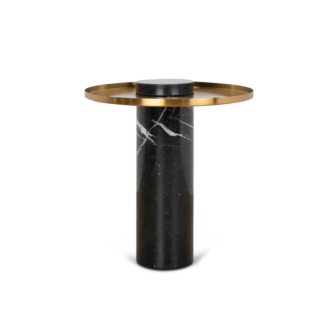 Marcela Round Side Table -  Brushed Gold/Black Marble