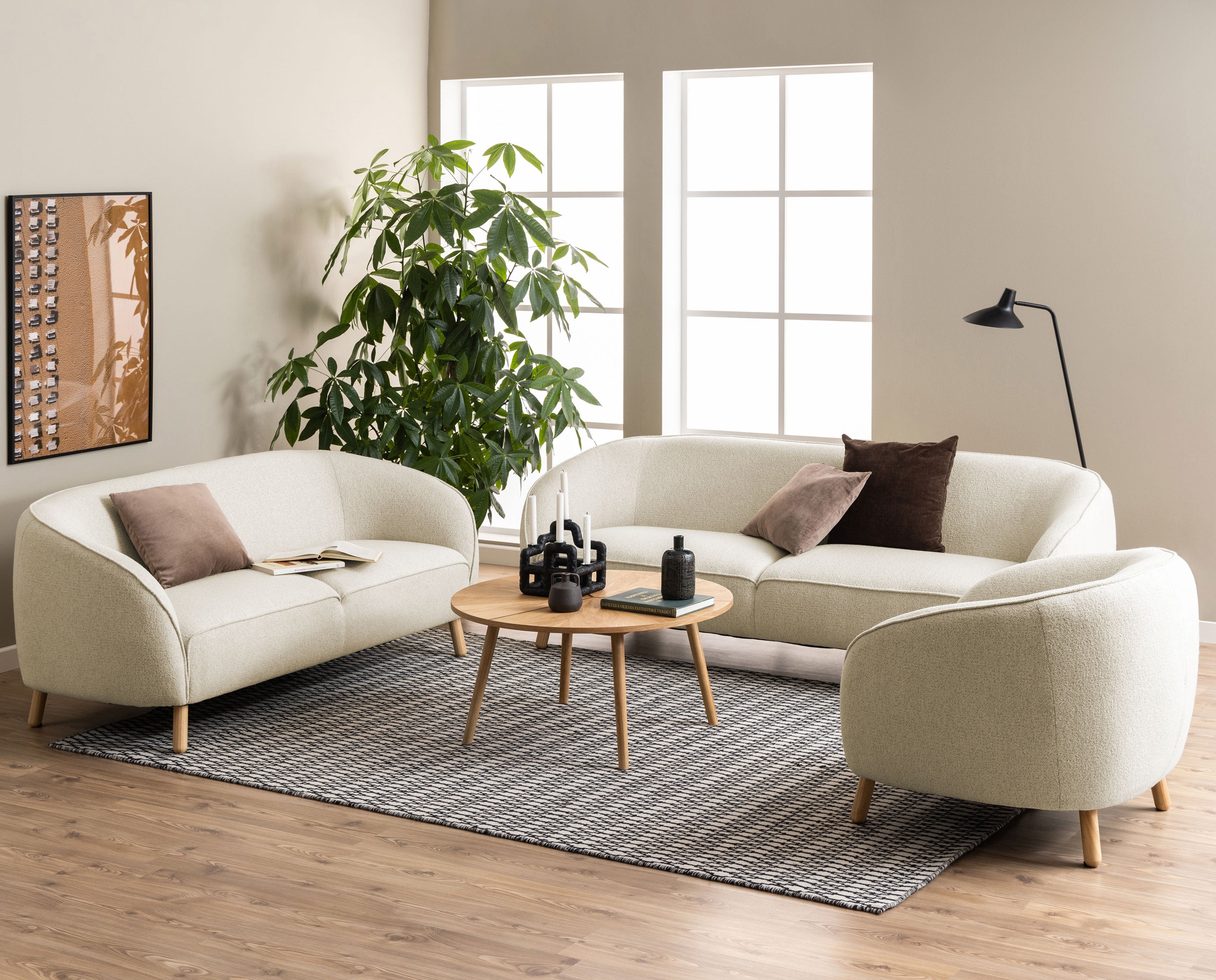 Willow 3 Seat Sofa - Oak - Ivory Cream Fabric