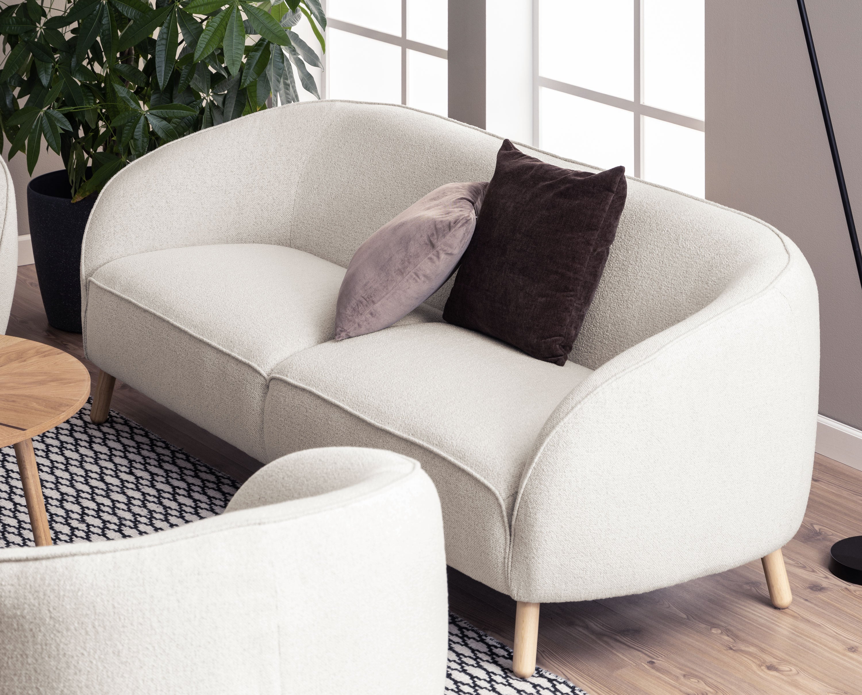 Willow 3 Seat Sofa - Oak - Ivory Cream Fabric