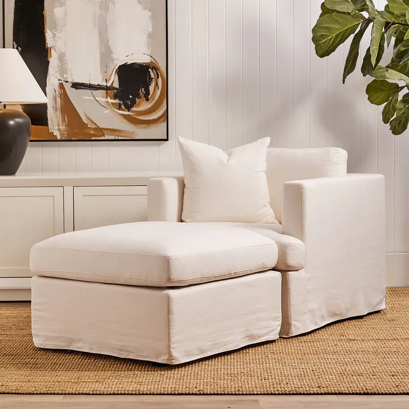 Birkshire Ottoman - White Linen