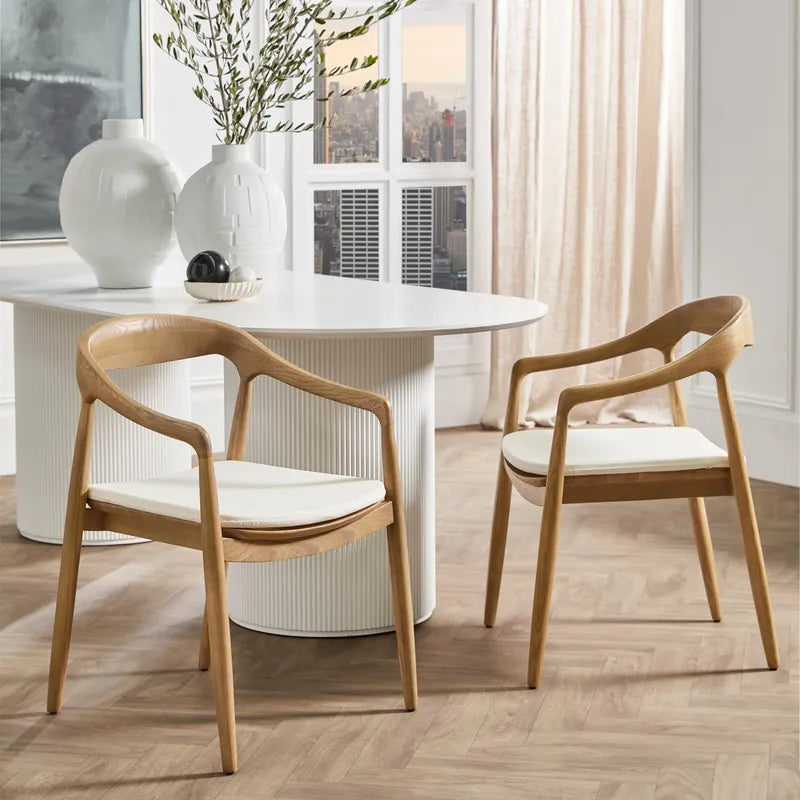 Astrid Ashwood Dining Chair - Natural / White Linen - Set of 2