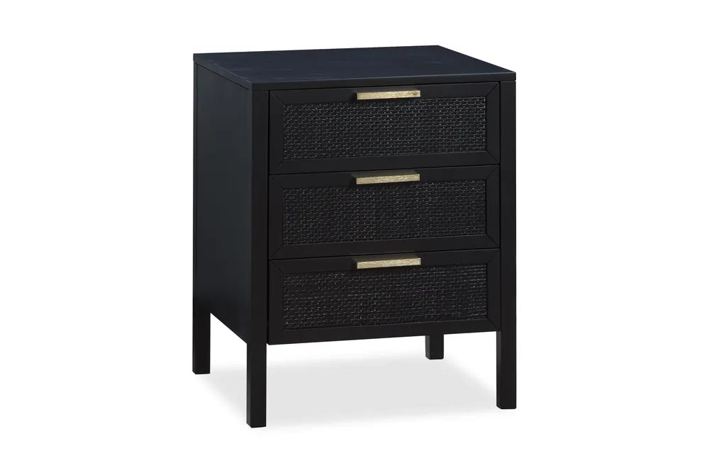 Santorini Bedside Table With 3 Drawers - Black