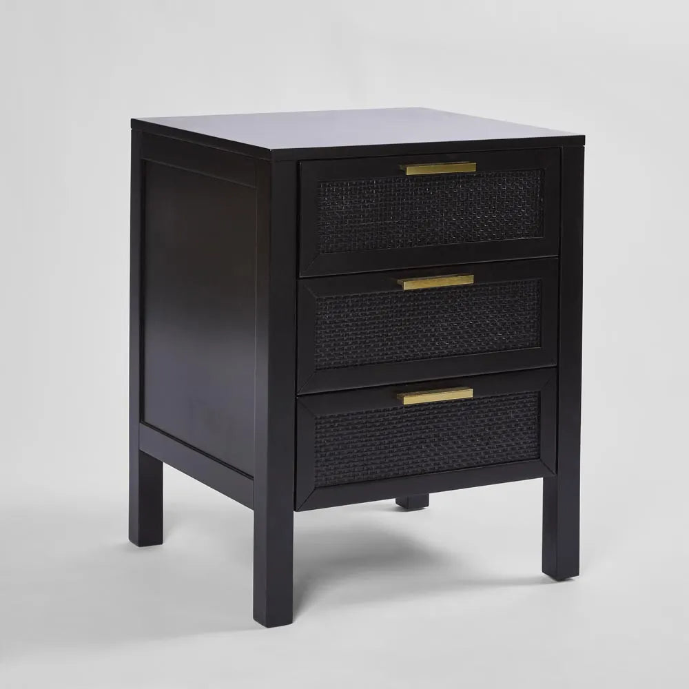 Santorini Bedside Table With 3 Drawers - Black