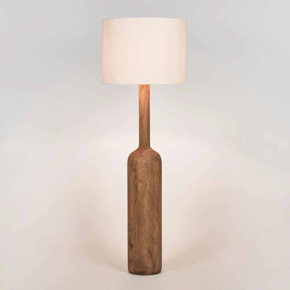 Flask Wood Floor Lamp Saddle Base - White Shade