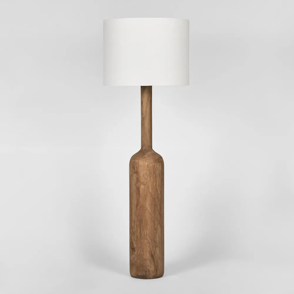 Flask Wood Floor Lamp Saddle Base - White Shade