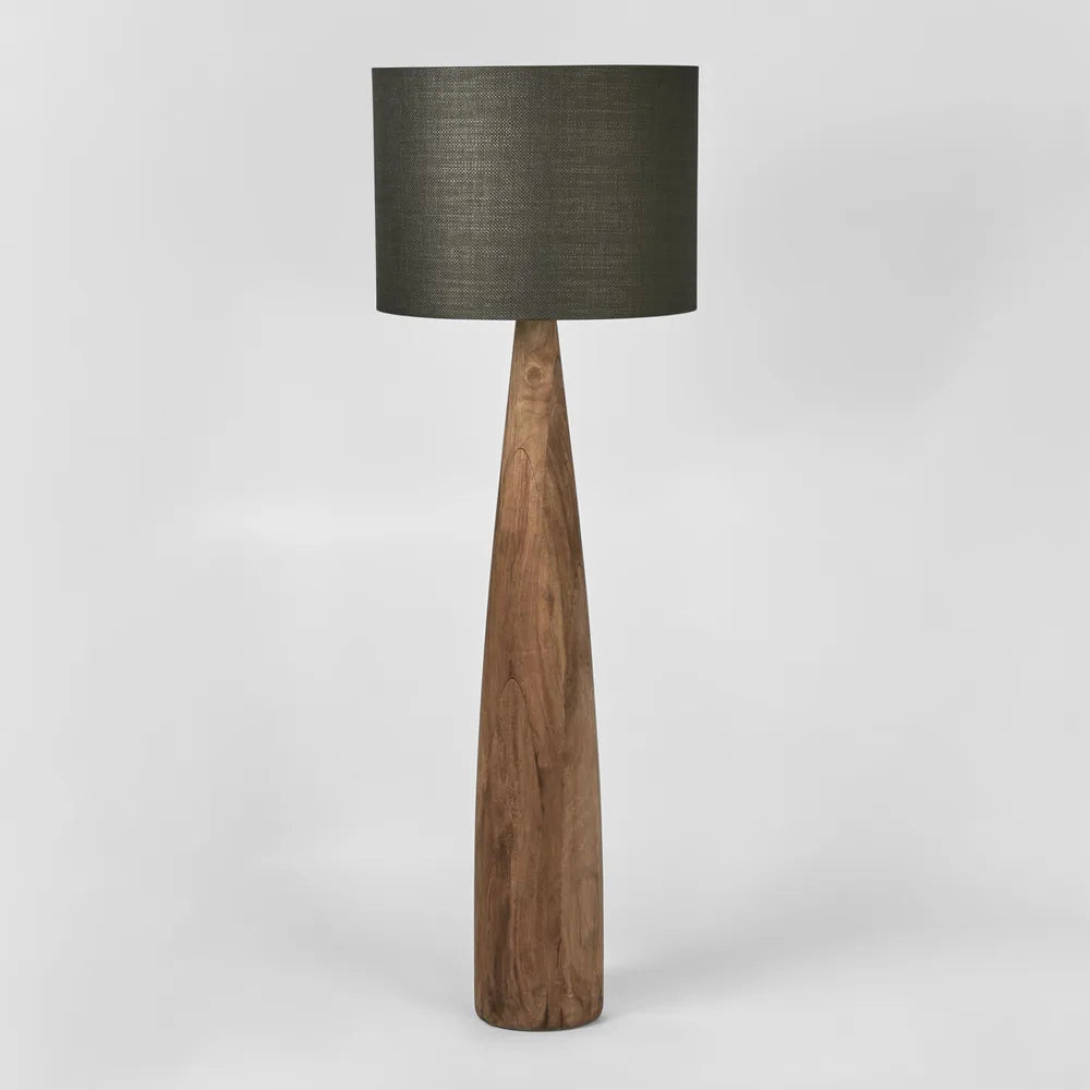 Samson Wood Floor Lamp Saddle Base - Black Shade