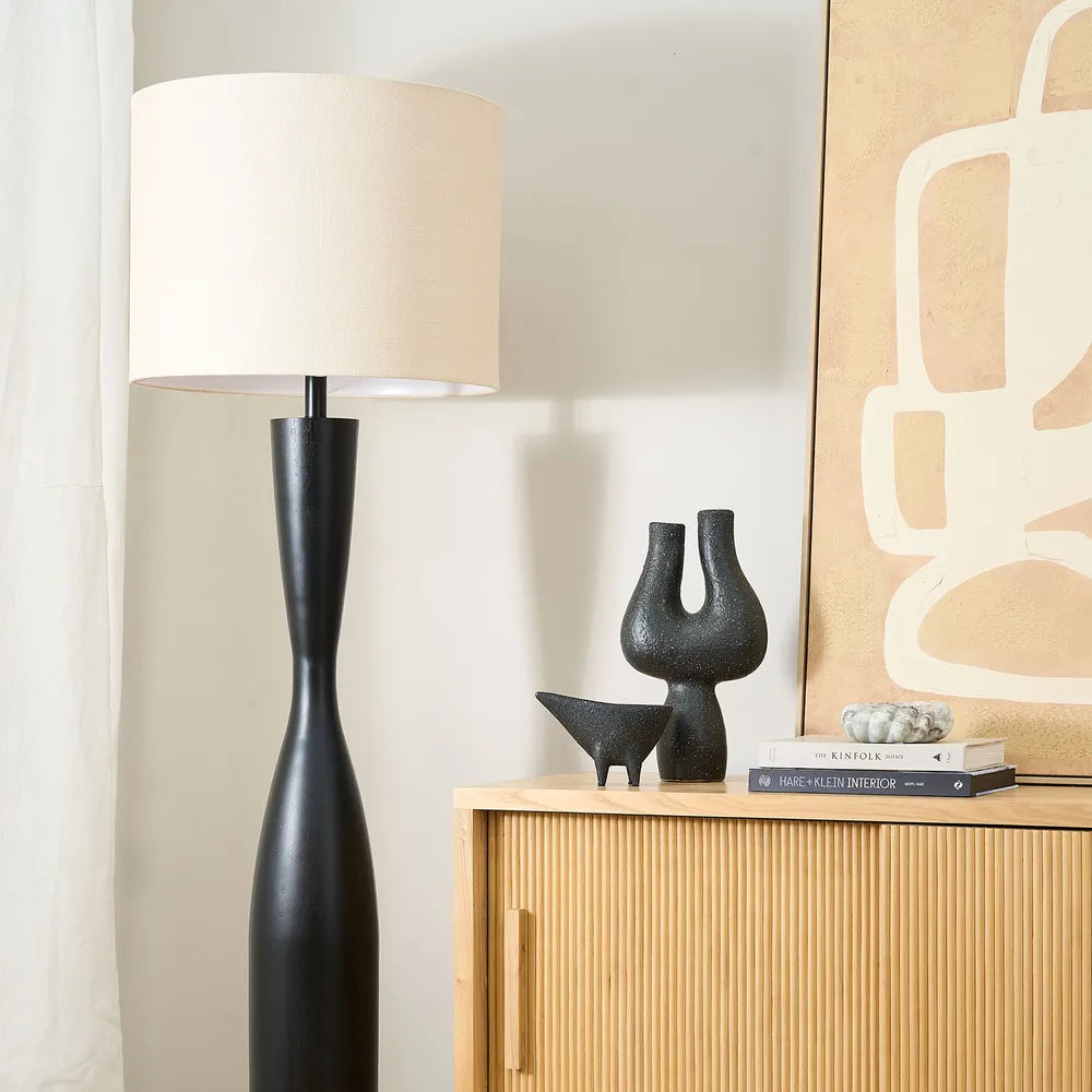 Callum Floor Lamp Base - Black - White Shade