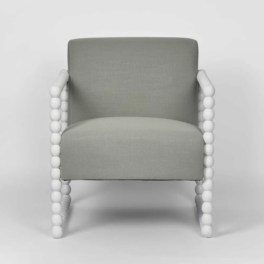 Bobbin Oak Armchair - White / Seafoam