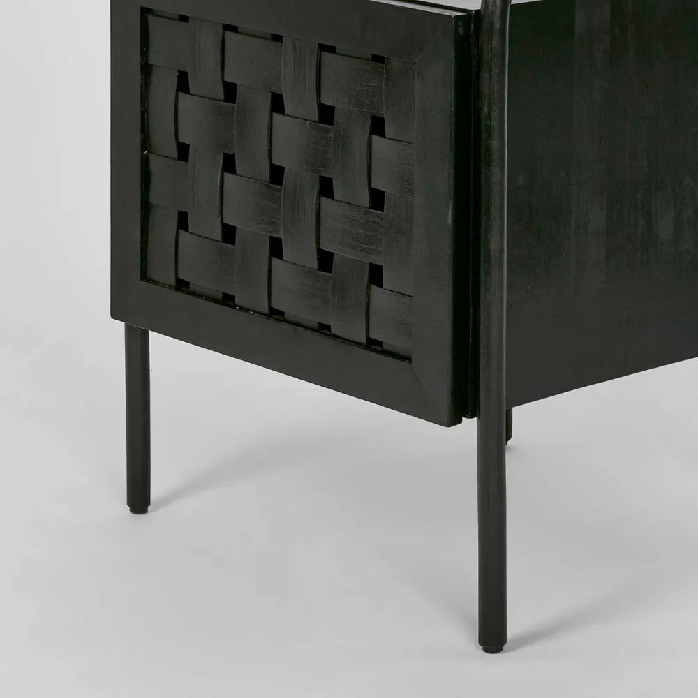 Weave Bedside Table - Black