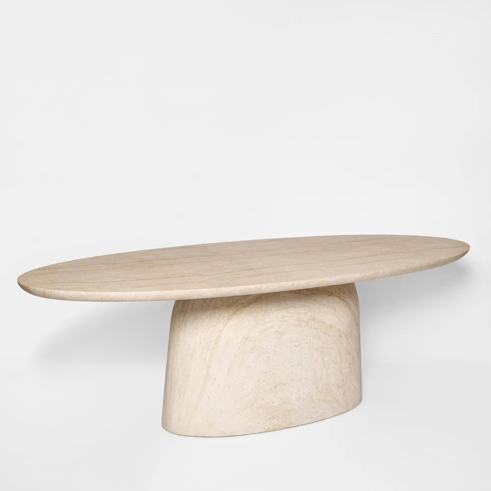 Corsica Oval Dining Table - Ivory Travertine Look