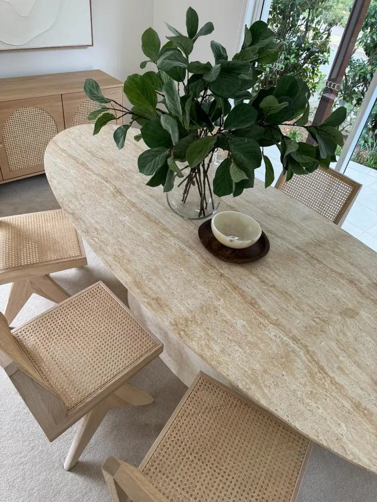 Corsica Oval Dining Table - Ivory Travertine Look
