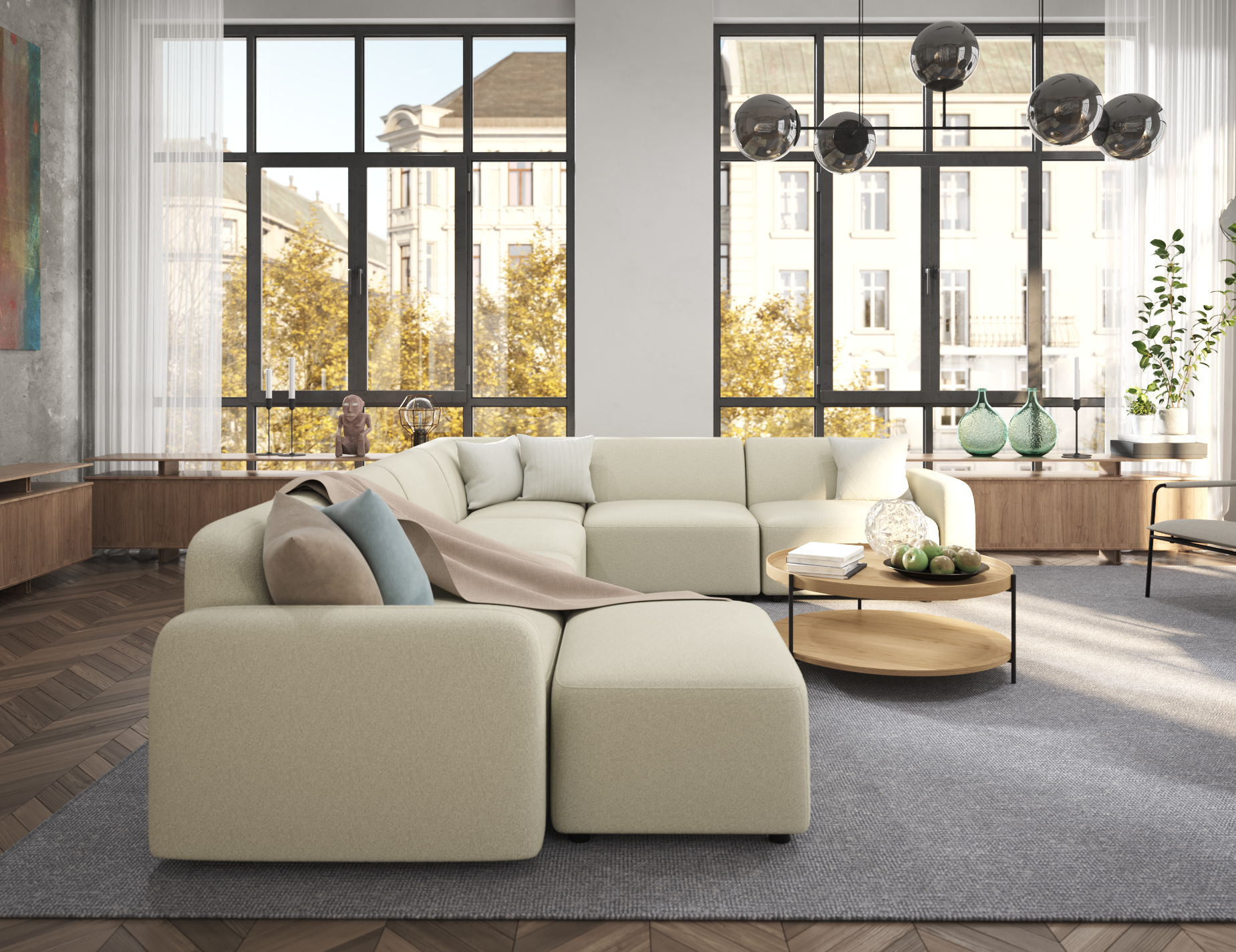 Atticus Modular Sofa - Ivory Cream Fabric