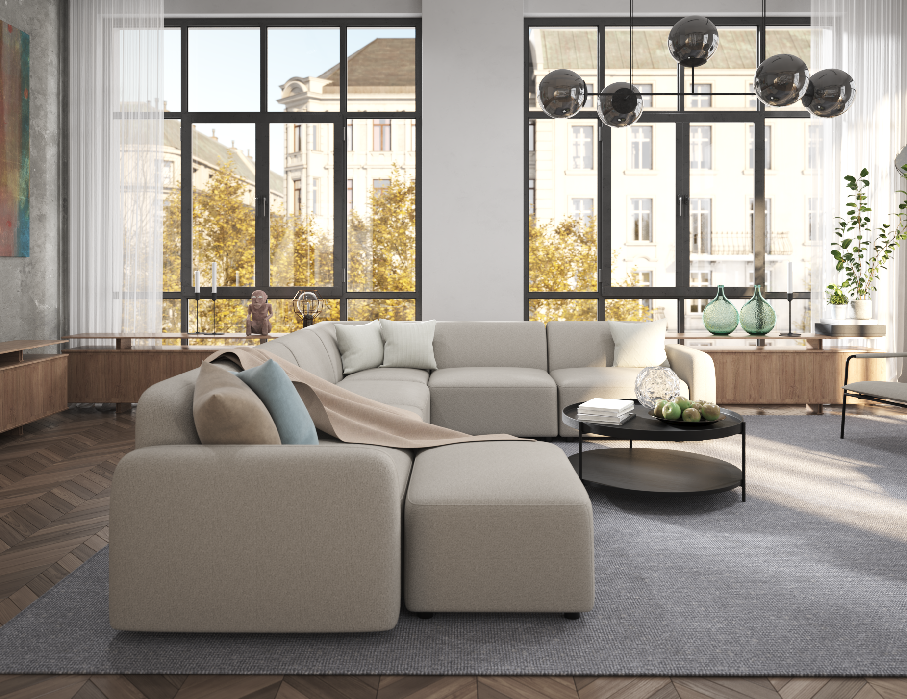 Atticus Modular Sofa Section - Armless - Oyster Fabric