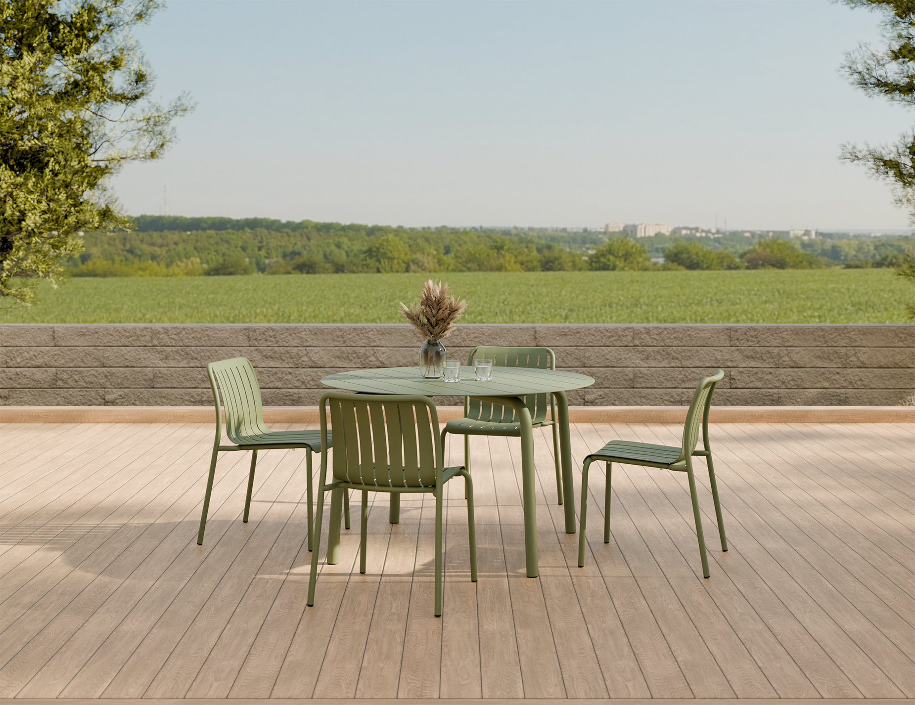 Roku Round Dining Table - Outdoor - Matte Eucalyptus Green