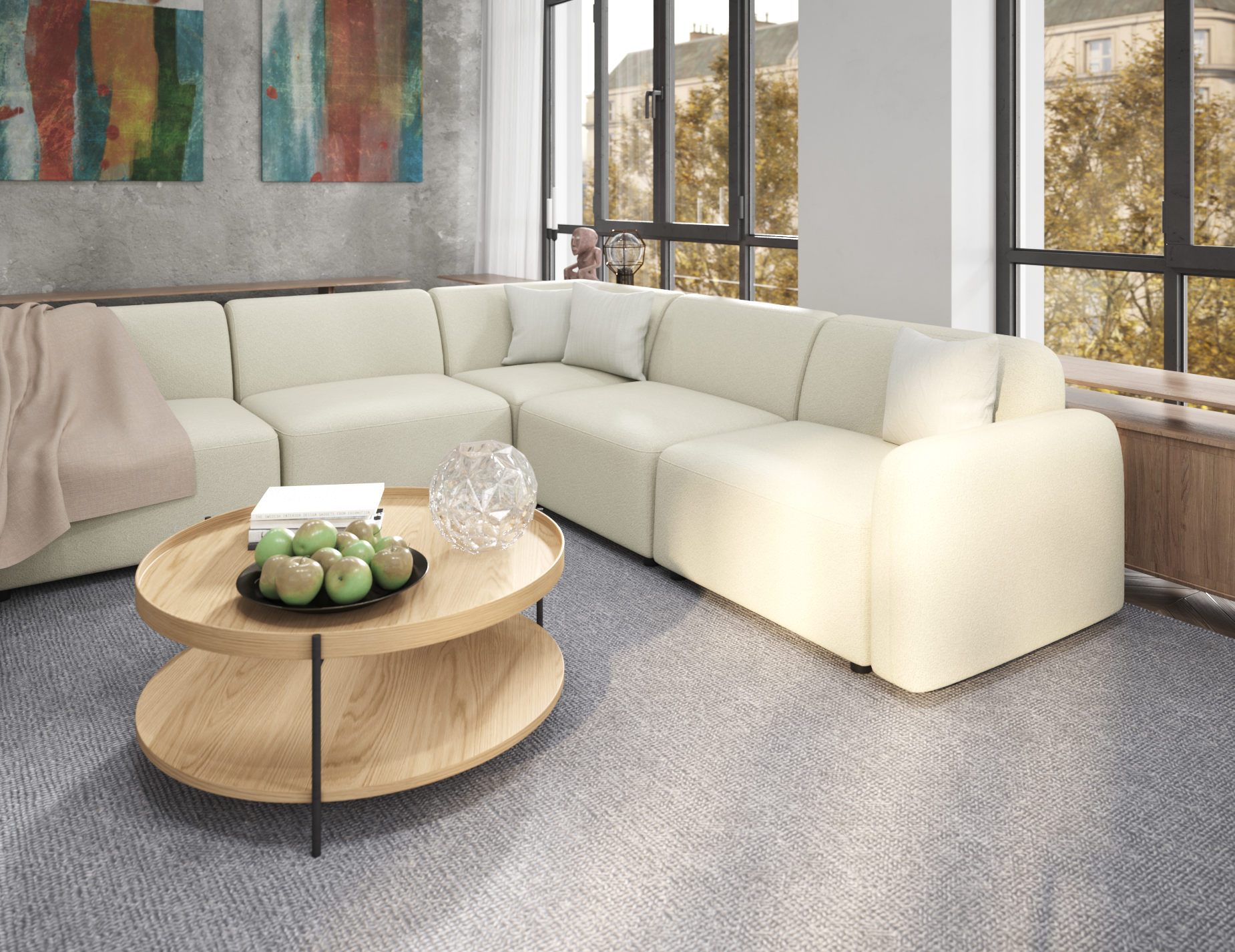 Atticus Modular Sofa Section - Armless - Ivory Cream Fabric