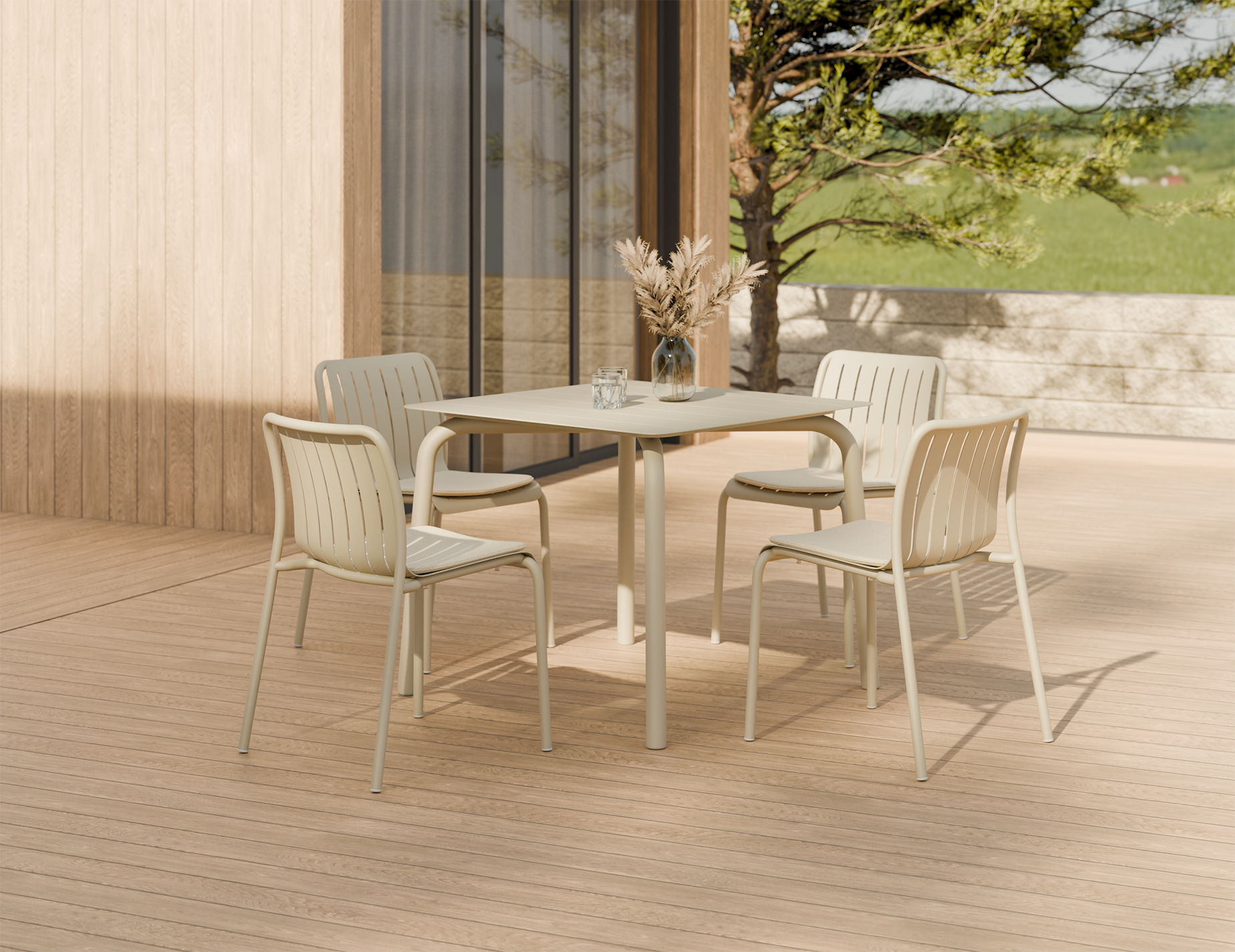 Roku Square Dining Table - Outdoor - Matte Latte
