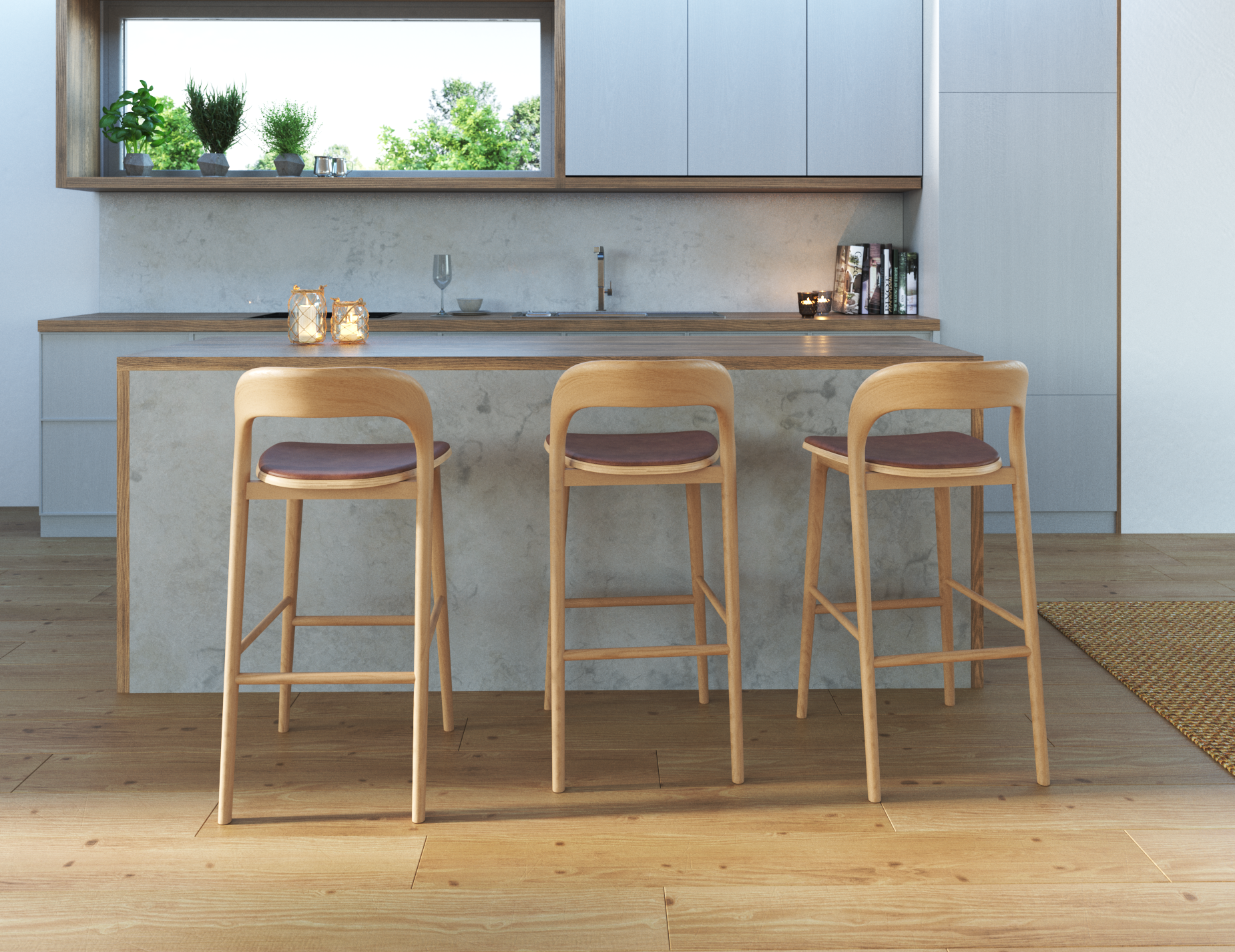 Mia Bar Stool - Natural with Pad