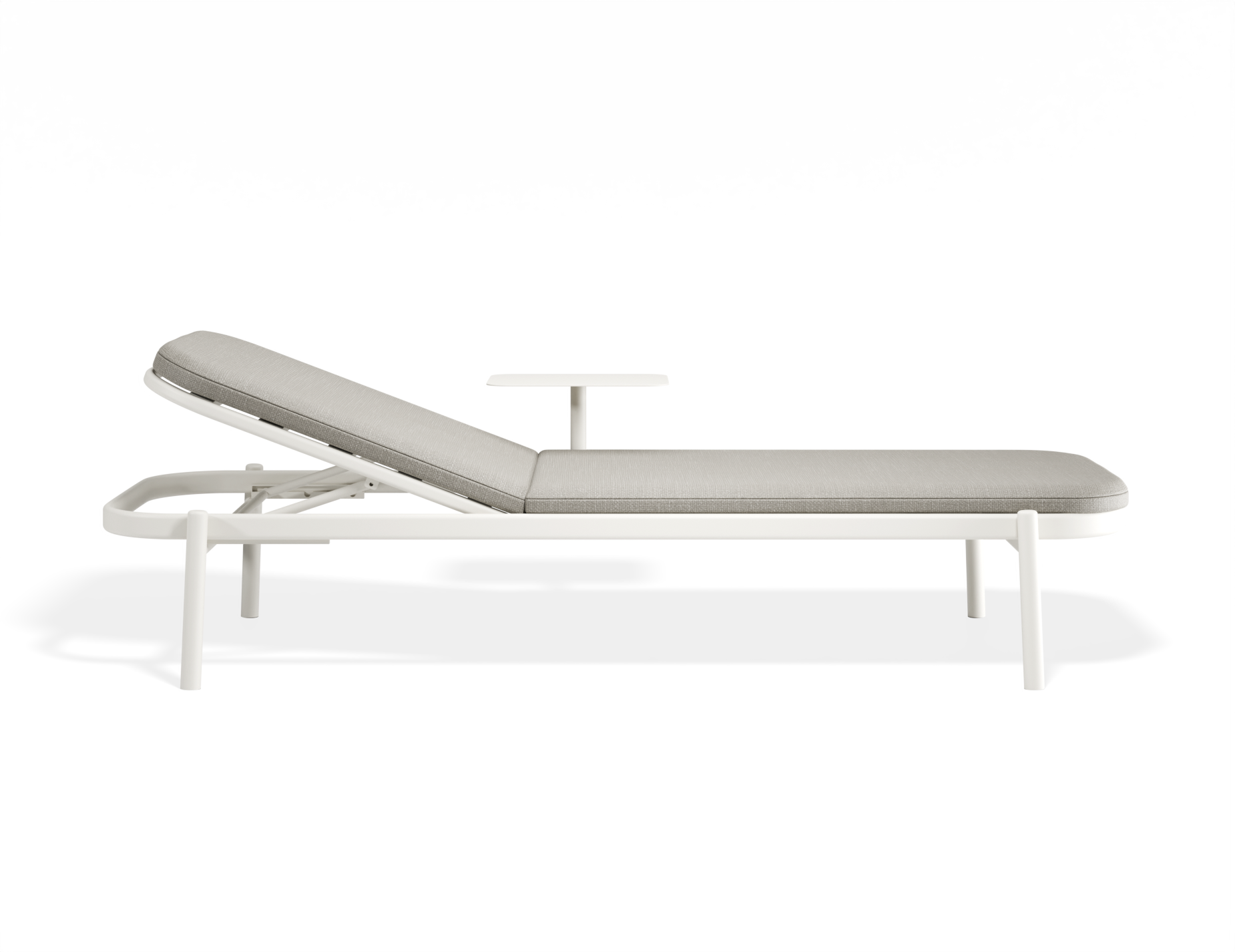 Verano Outdoor Sun Lounge with Side Table - White/Light Grey Cushions