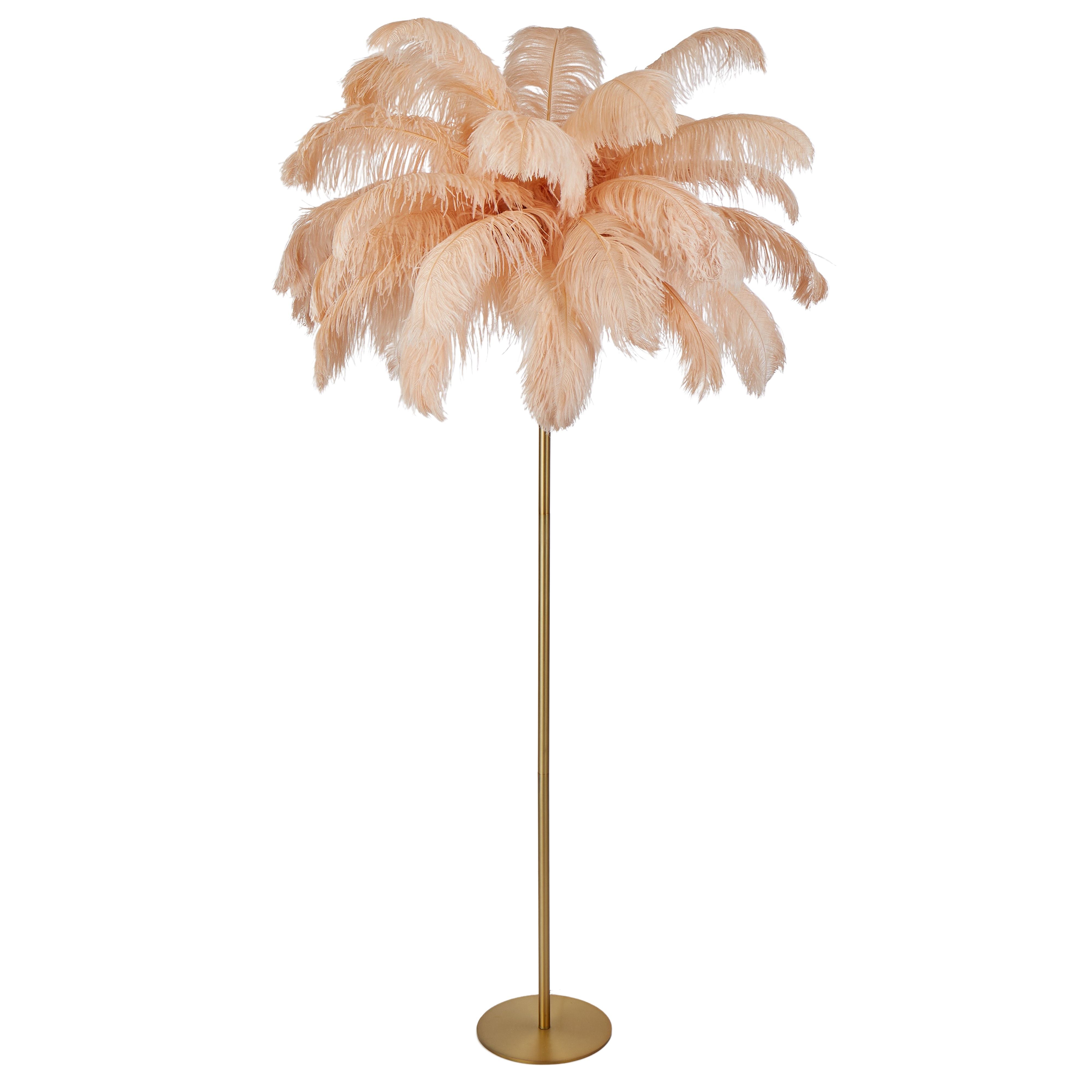 Home Feathered Floor Lamp - Peach/Brass