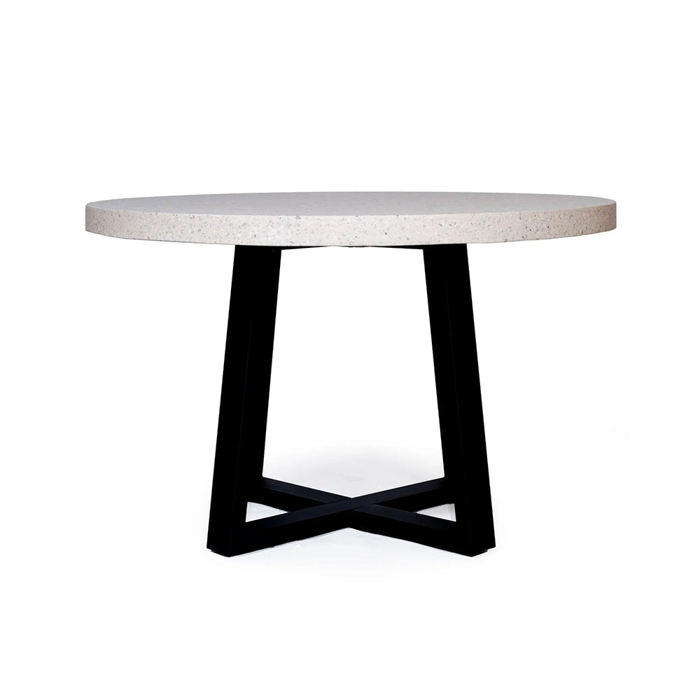eTerrazzo Round Dining Table (Ivory Coast with Black Metal Legs).