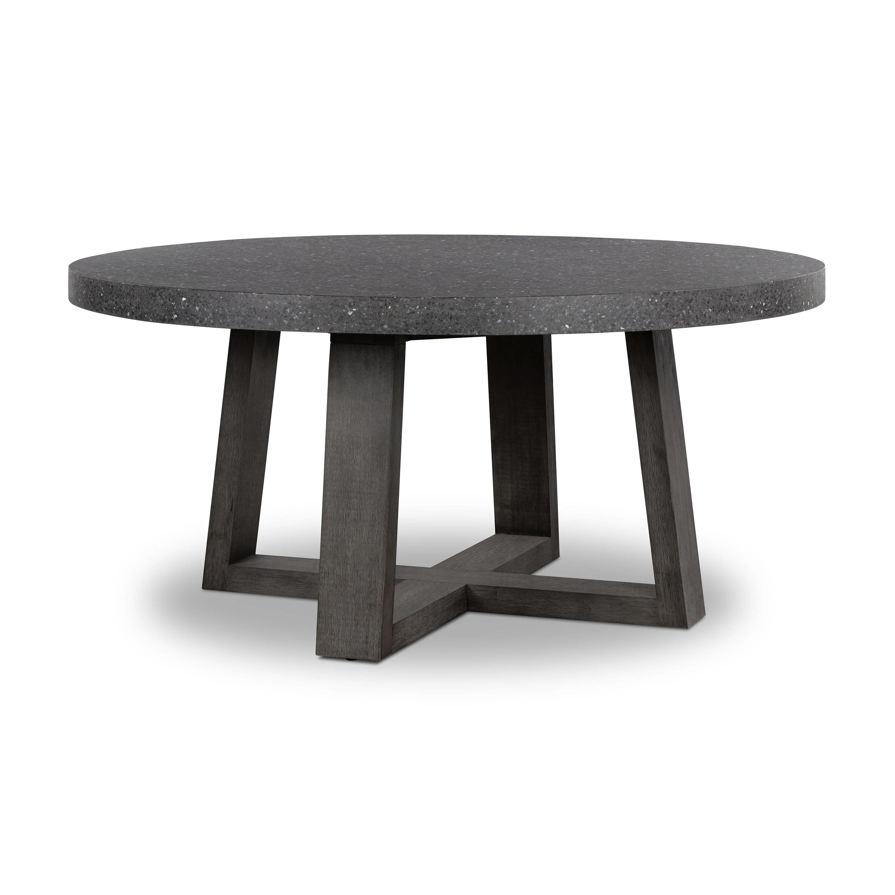 eTerrazzo Round Dining Table (Apollo Black with Wide Ebony Acacia Wood Legs).