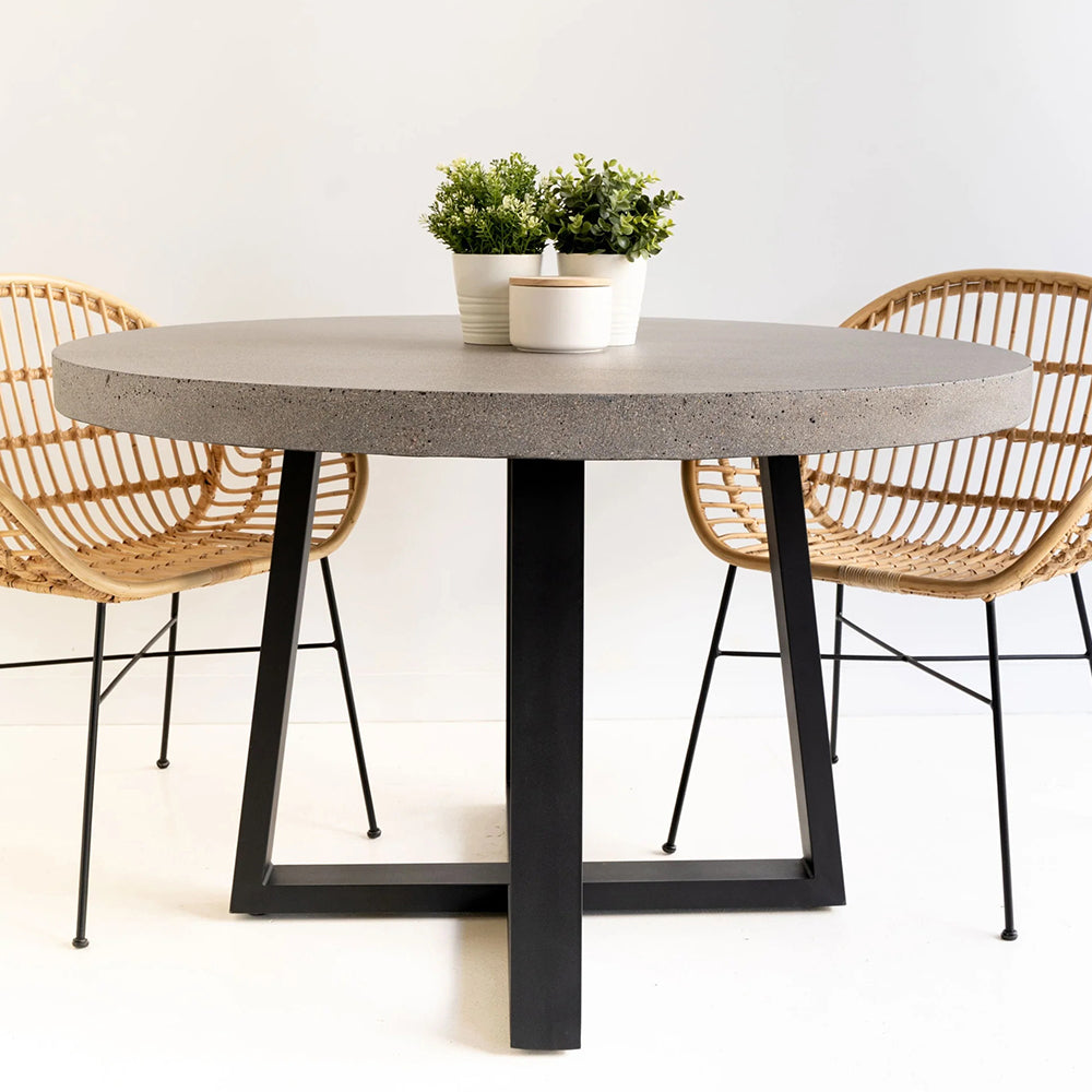 Alta Round Dining Table (Speckled Grey with Black Metal Legs).
