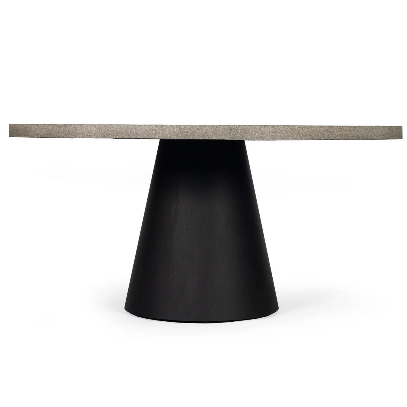 Avalon Round Dining Table (Speckled Grey with Black Metal Cone Base).