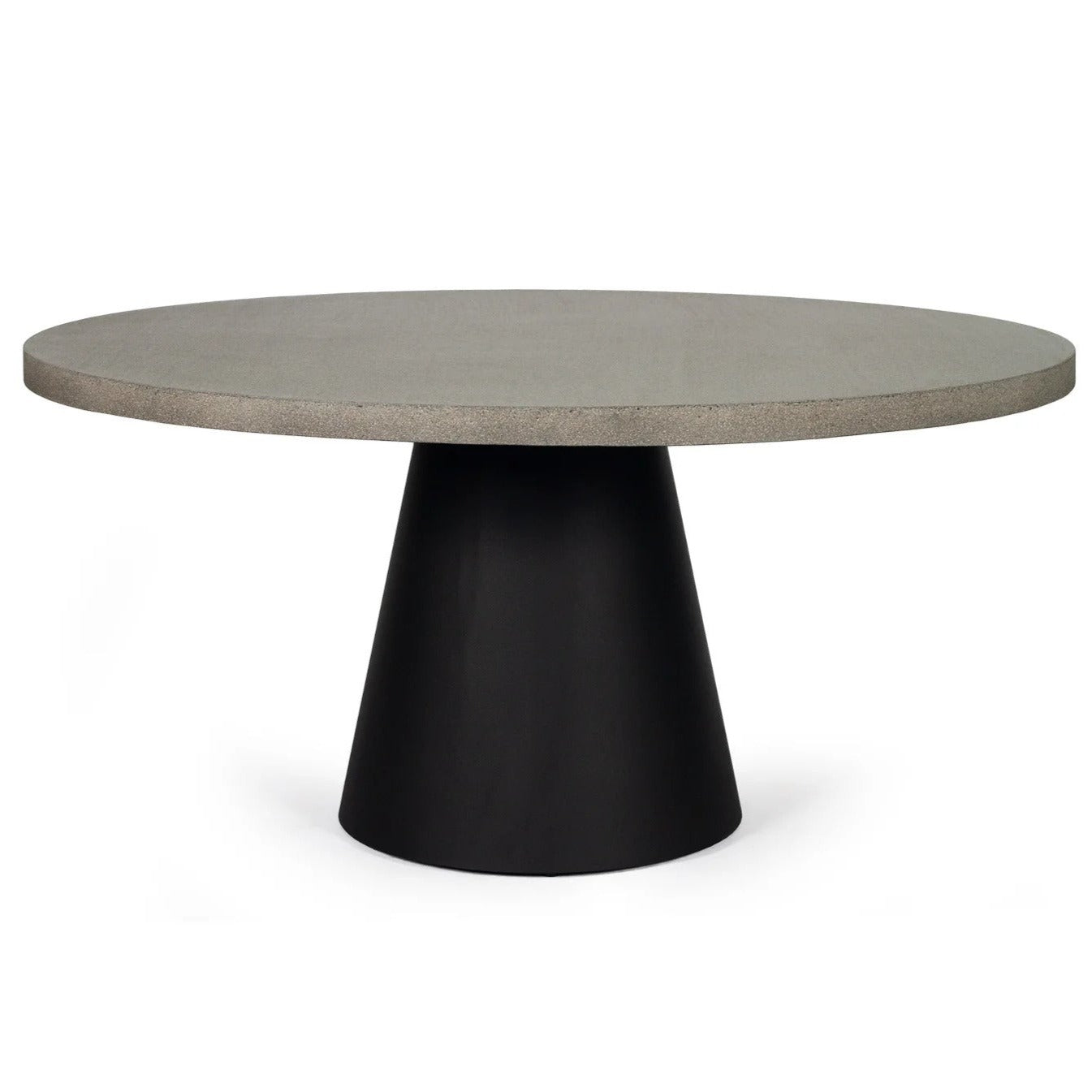 Avalon Round Dining Table (Speckled Grey with Black Metal Cone Base).
