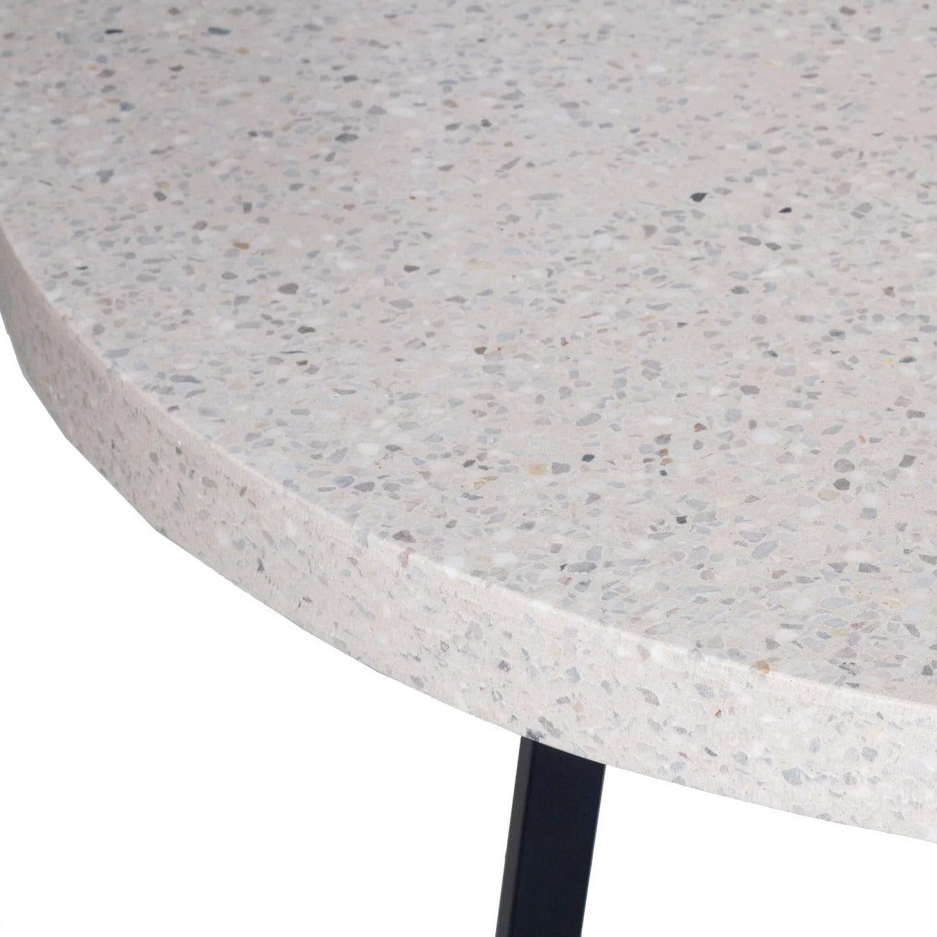 eTerrazzo Round Dining Table (Ivory Coast with Black Metal Legs).